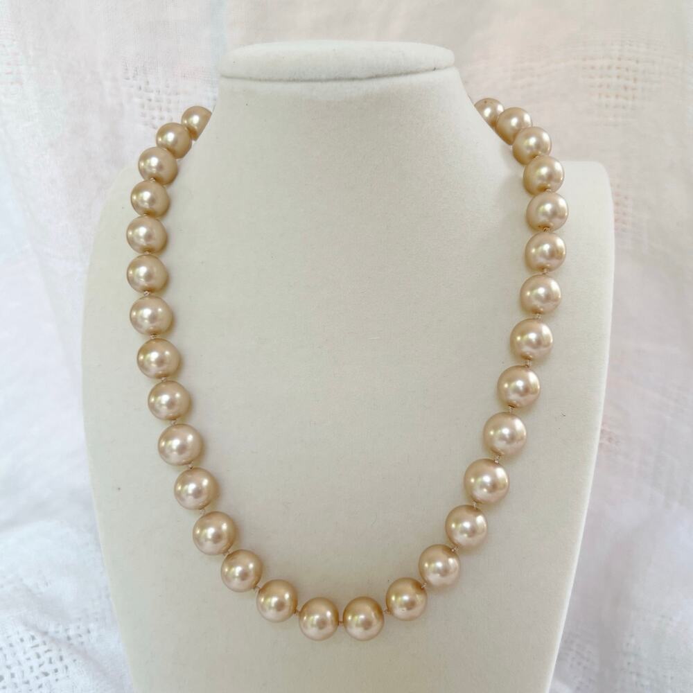 Vintage 90s Carolee Pearl Necklace 10mm Faux Pearls Signed Bridal Jewelry 18"